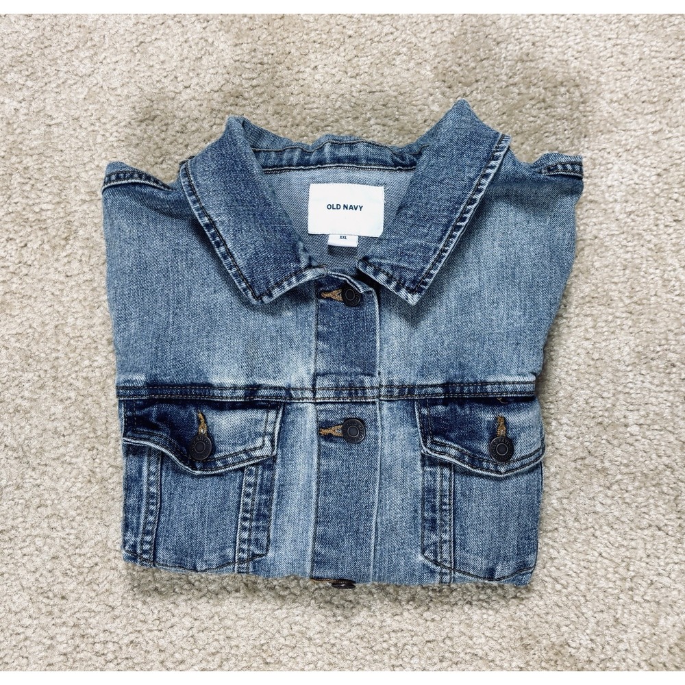 Old Navy Womens XXL Blue Denim Jean Jacket Button Up Classic Pockets 860